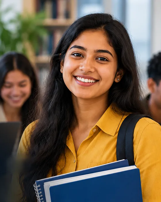 Student holding her notebooks at an English class in Guyana
