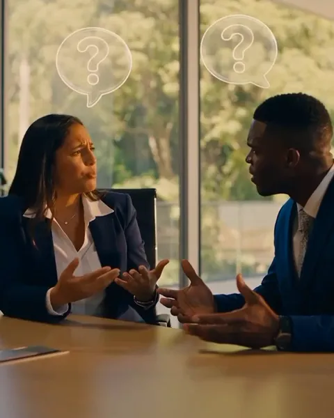 Two people in a meeting who do not understand each other's language